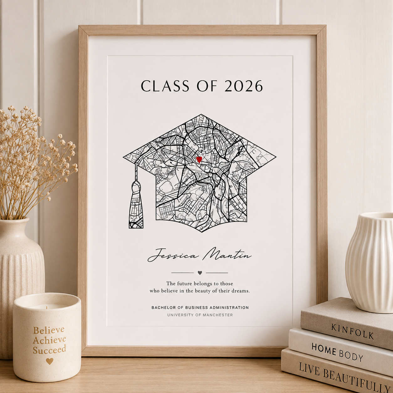 Custom Graduation Map Print Frame 2026 for Her